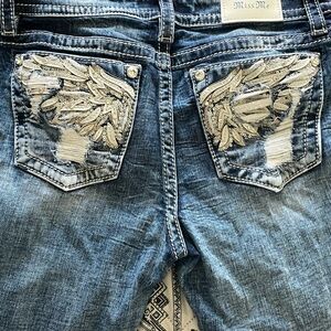 Miss Me 29” Low Rise Boot Cut Jeans with Angel Wing Pockets